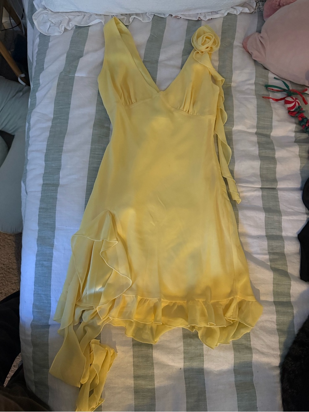 White Fox Boutique Yellow Asymmetrical Ruffle V-Neck Dress